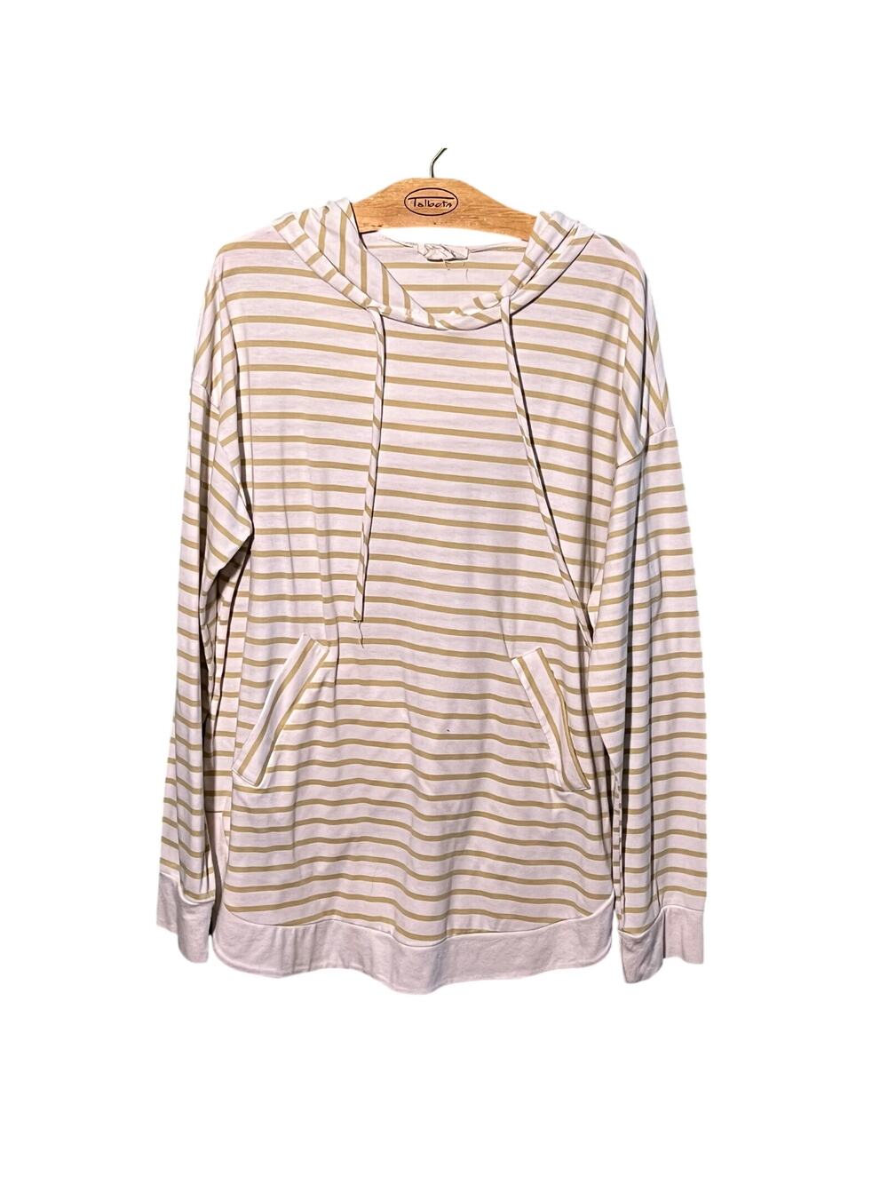 Betsey's Boutique Shop White Gold Striped Hooded Pullover Size L Kangaroo Pocket